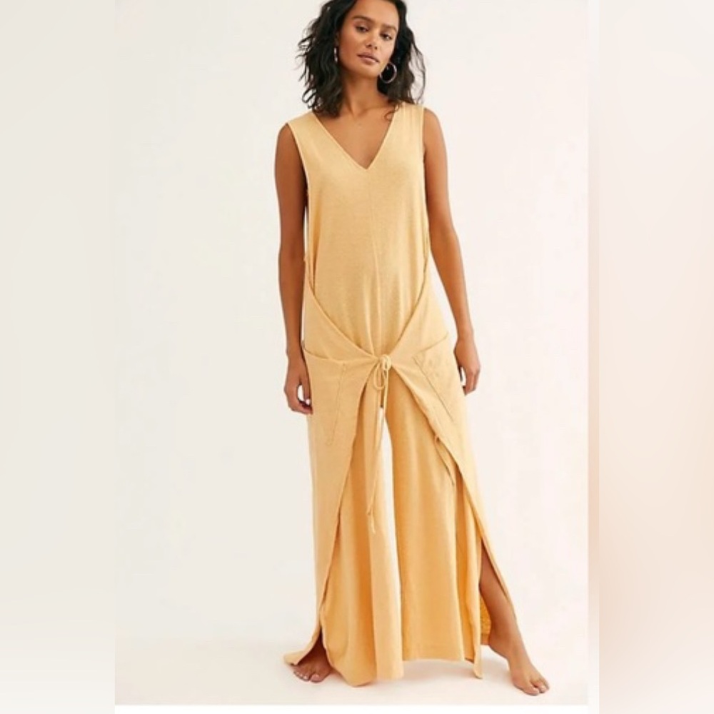 Free People Beach mustard Yellow flowy romper